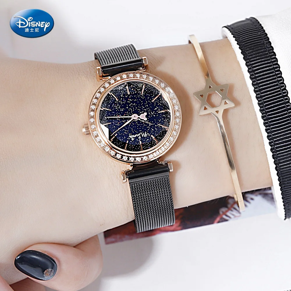 Дисней стальной ремень часы Микки Маус для женщин полный звезд Мода простой