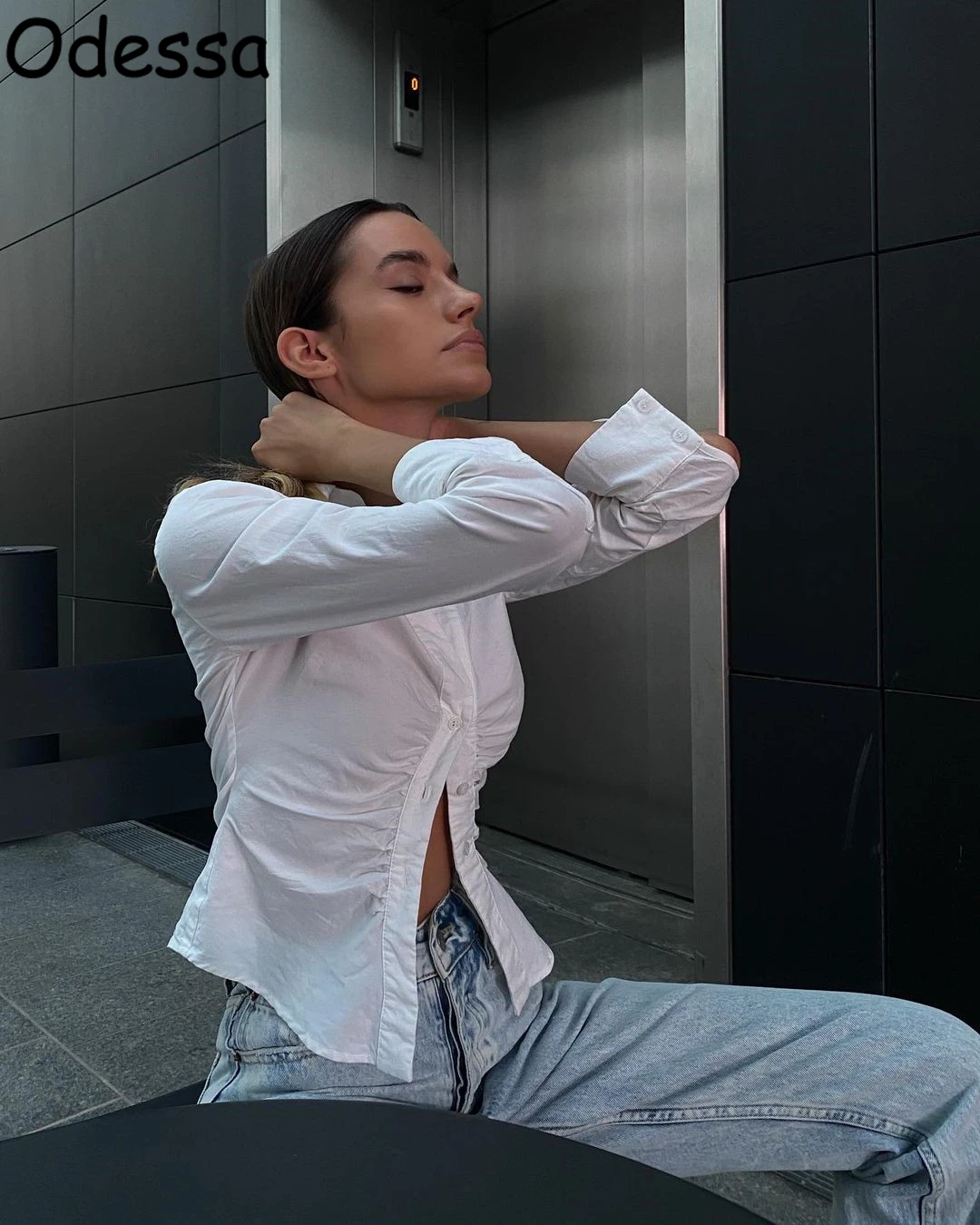 

Odessa Women Long Sleeve White Skinny Harajuku Winter Autumn Solid Color Fashion Streetwear Female Turn Down Collar T Shirt Tees