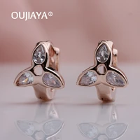 oujiaya new triangle flower hollow dangle earrings women white round zircon earring with stones dainty korean gifts party a210