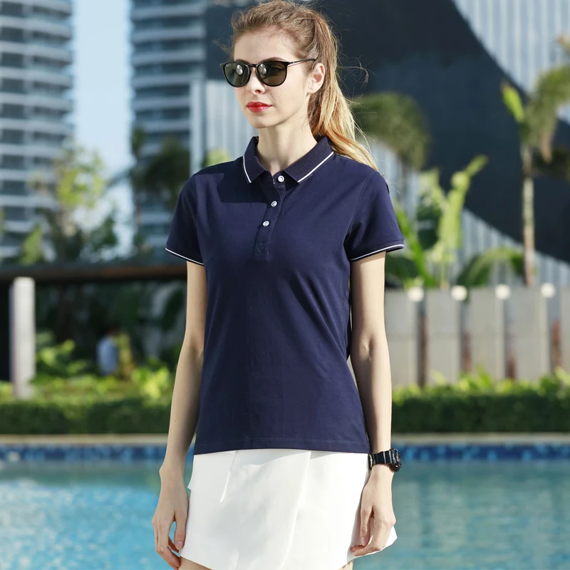 

Новые женские футболки-поло летом с коротким рукавом Рубашка высокого качества polo Женская мода Повседневная Однотонная рубашка Поло разме...