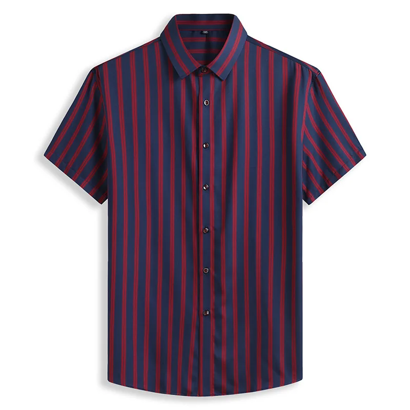 

Summer 2020 new men's fat plus size business casual Lapel stripe short sleeve shirt