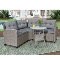 4 Piece Resin Wicker Patio Furniture Set With Round Table , Gray Cushions