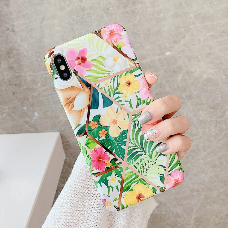 

Geometric Grid Marble Texture Electroplat Phone Case For iPhone 11 12 Pro Max 8 7 6 6s Plus X XR XS Max SE 2020 Soft Cover Funda