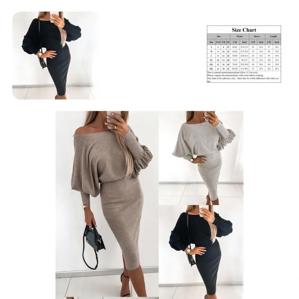 

Lady Dress Breathable Bodycon Dress Long Lasting Firm Hemming Useful Autumn Women Midi Knitted Dress