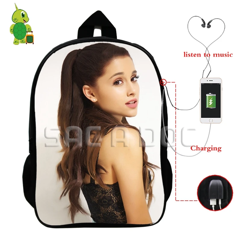 Ariana большая сумка-рюкзак знаменитая звезда Многофункциональный usb зарядка Разъем для наушников школьные сумки для подростков женщин мужчин повседневные дорожные сумки - Цвет: 8