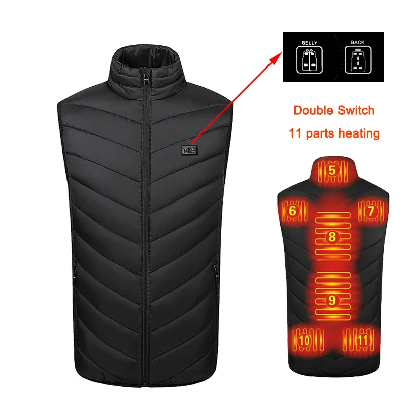 

11 Areas Heated Vest Jacket Fashion Men Women Winter Cotton USB Infrared Electric Heating Vest Thermal Warm Clothes 발열조끼 열선조끼