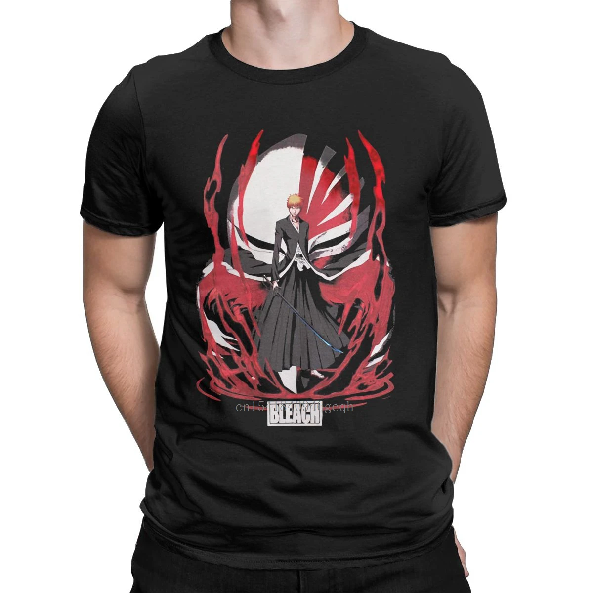 

Ichigo Bleach Manga Men's T Shirts Grim Reaper Anime Awesome Tees Short Sleeve Round Collar T-Shirt 100% Cotton Adult Clothing