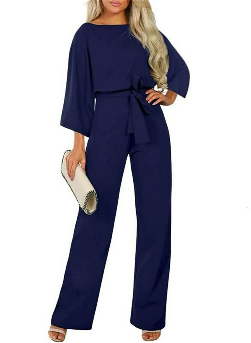 

Fashion Jumpsuit Women Hight Waist Long Sleeve Jumpsuits Rompers Lady Casual Loose Wide Leg Pants One Piece Playsuit Overalls