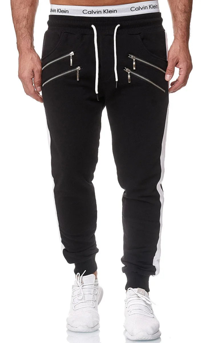 

2021 Spring and Summer New Men's Fashion Casual Slim Breathable Waist Black Trousers Factory Wholesale