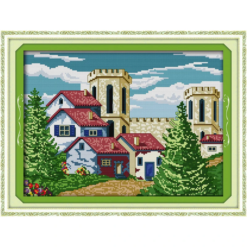 

Everlasting Love Little Castle Chinese Cross Stitch Kits Ecological Cotton Stamped Printed 11 14CT DIY New Christmas Decorations
