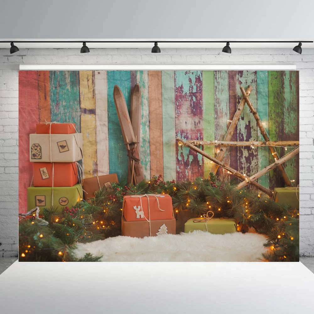 Vinyl Christmas wood wall snow floor Xmas photography background baby newborn portrait picture props photo booth studio | Электроника