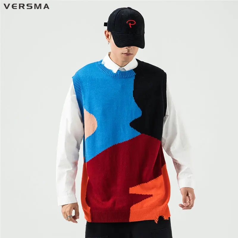 Мужской Камуфляжный жилет VERSMA черный с разрезами и воротником-стойкой без