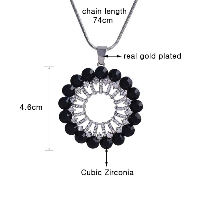 

LEEKER Chic Round Rhinestone Hollow Circle Pendant Long Necklace Snake Chain Women Statement Jewelry 264 LK2