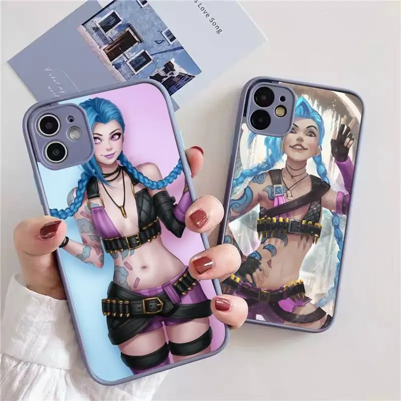 

Game LOL Jinx Phone Case For iphone 13 12 11 xr xs x 7 8 pro max Light gray Soft TPU Silicone Clear Case Cover