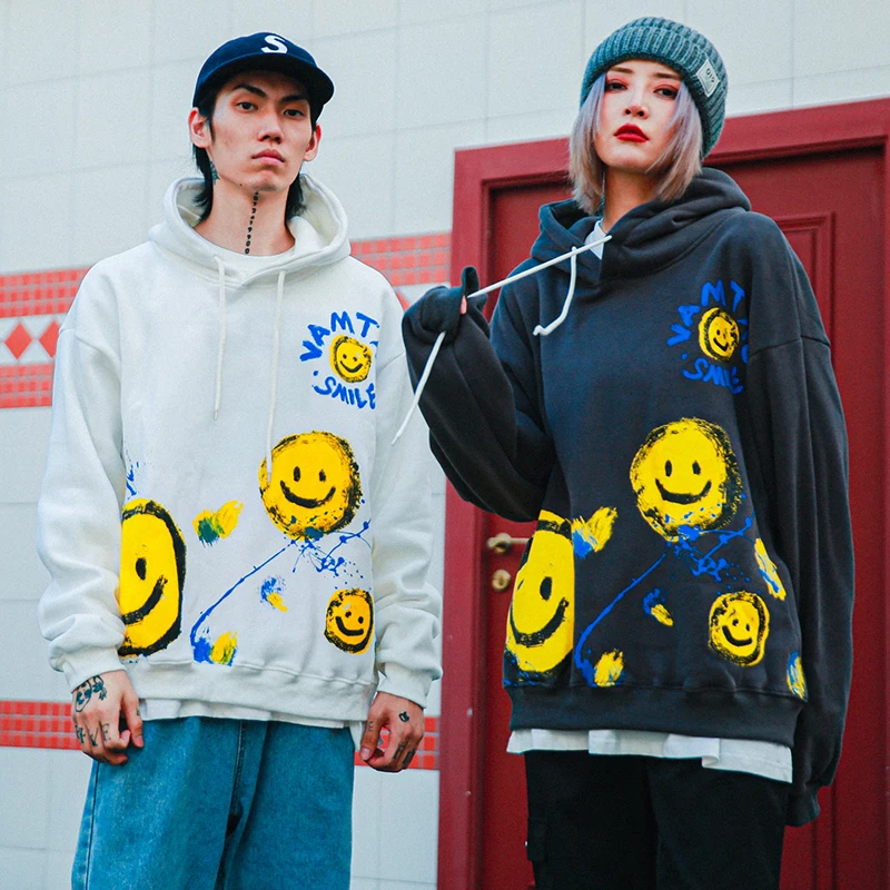 Мужская винтажная Толстовка в стиле хип-хоп с принтом смайлика толстовка