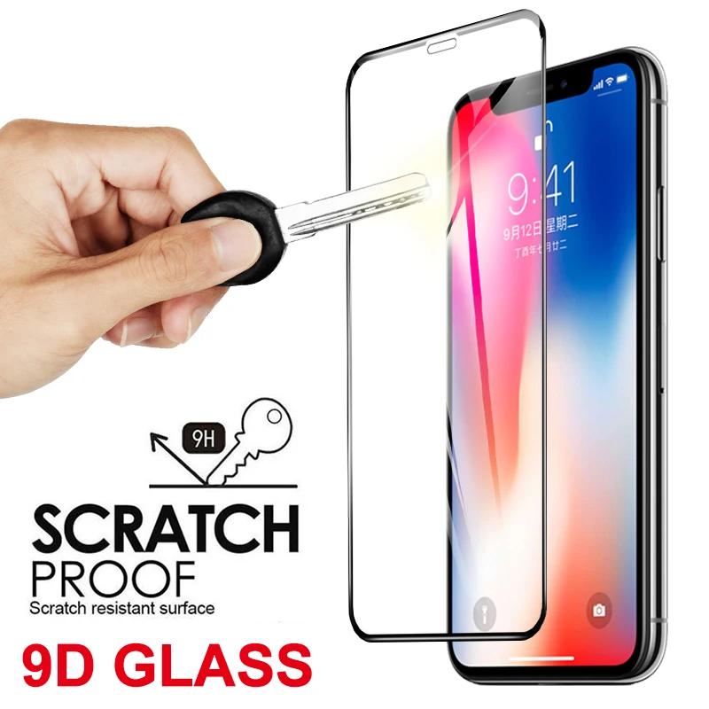 

9D Full Cover Film For iPhone 12 11 Pro 5.8 6.1 inch XS Max X XR 7 8 XS Front Screen Protective Glass For iphone 7 8 6 6S Plus
