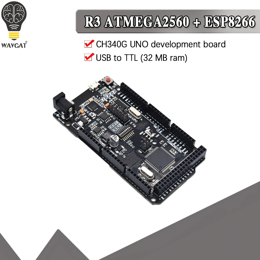 Плата Mega2560 + WiFi R3 ATmega2560 ESP8266 плата разработки CH340G совместима с Arduino Mega NodeMCU WeMos 32 Мб