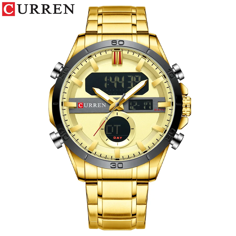 CURREN Fashion Sport Gold Men's Digital Watches with Stainless Steel Chronograph Luminou Wristwatch LED Male Wrist Watch For Men |