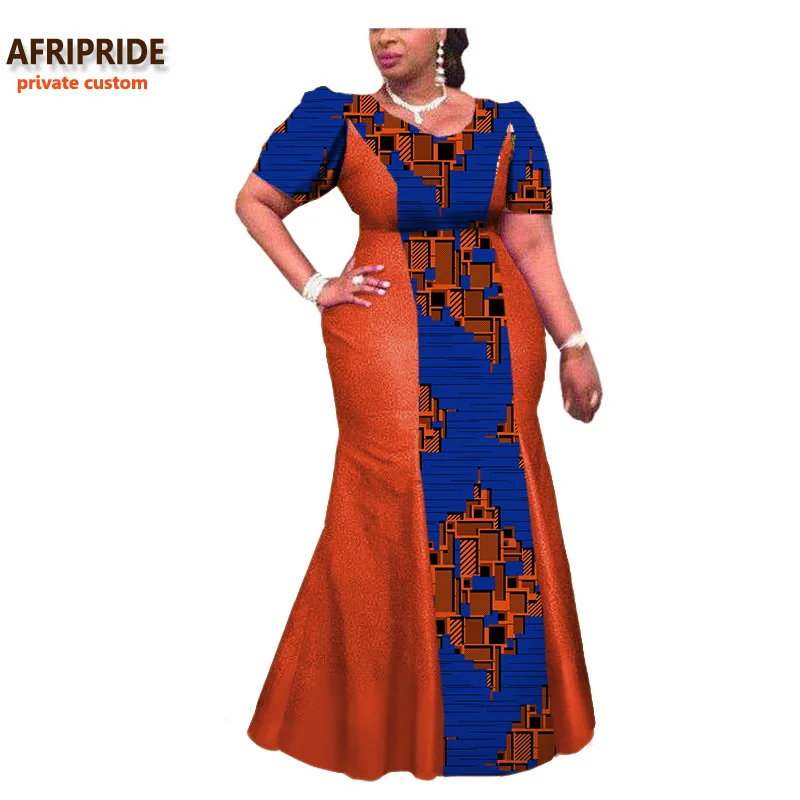 Африканское платье для женщин AFRIPRIDE индивидуальное традиционное женское платье длиной до щиколотки с коротким рукавом чистый хлопок A722571