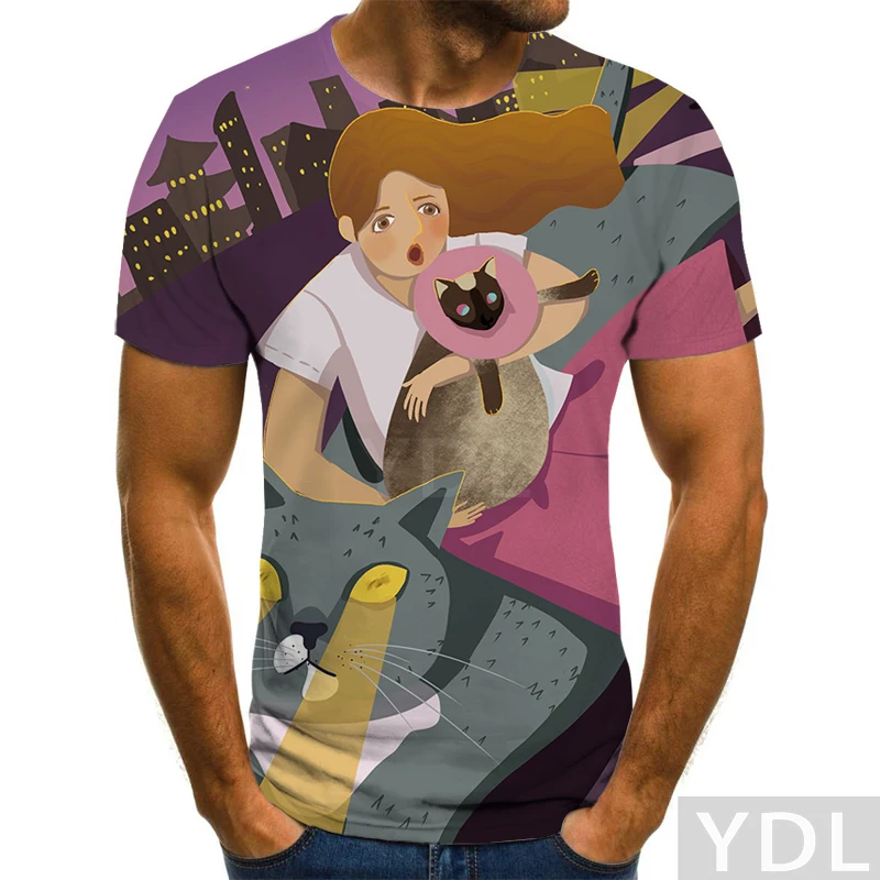 

2021 new original illustration personality t-shirt 3d super size harajuku ins japanese wind anime series cute street