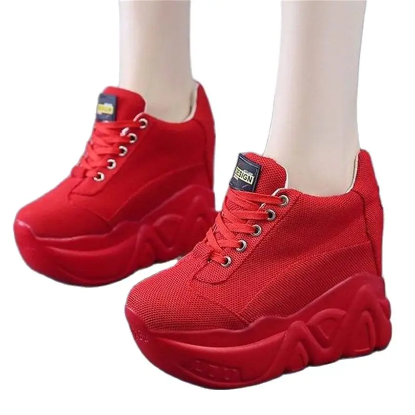 

Fashion Sneaker Women Cotton Blend Breathable Wedge Ankle Boots High Heel Platform Shoes Increasing Height 34 35 36 37 38 39