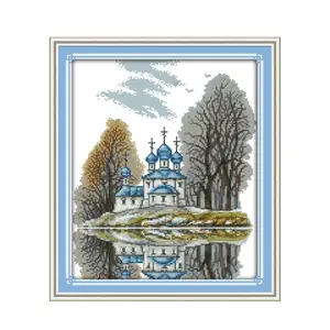 Blue castle cross stitch kit 14ct 11ct count printed canvas stitching embroidery DIY handmade needlework
