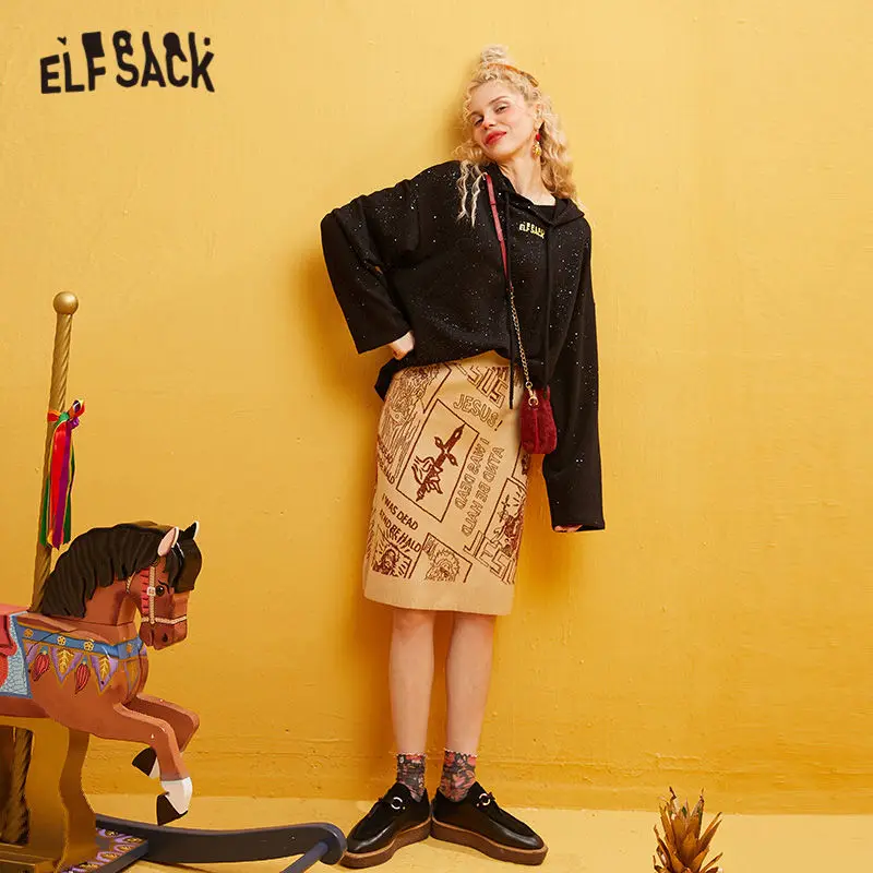 ELFSACK Camel Jesus трикотажные обтягивающие женские юбки с принтом зима 2019 новая яркая