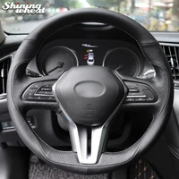 shining wheat black genuine leather car steering wheel cover for infiniti q50 2017 2019 q60 2015 2019 qx50 2018 2019