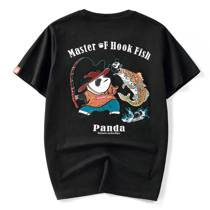 

Wimilous Men's T-shirt Chinese Fashion New Baggy Trendy Embroidered Cartoon Couples Short-Sleeve