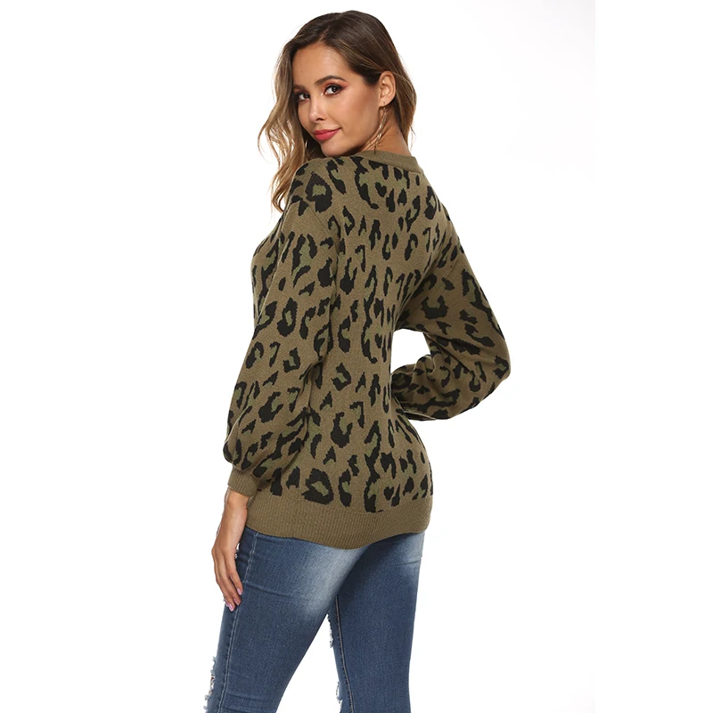 Женский трикотажный свитер с длинным рукавом леопардовая Рассыпчатая уличная