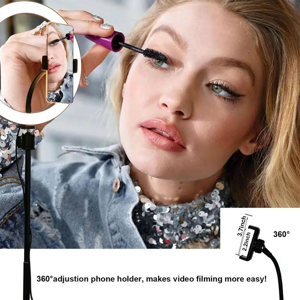 Светодиодный кольцевой светильник для селфи 8/10 дюймов со штативом и держателем