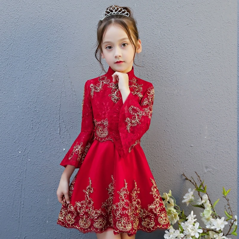 

Flower Girls Dress GIrls Dance Party Tutu Dress Lace embroidered Girls Wedding banquet Bridesmaid Dress New Year's Dress