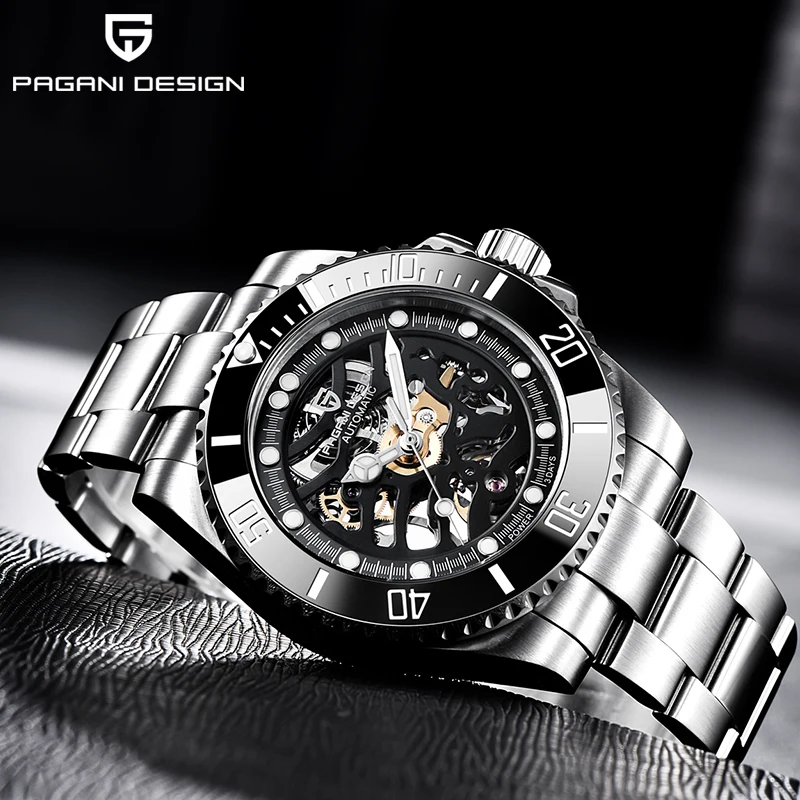 

Часы-скелетоны PAGANI Мужские механические, модные автоматические Роскошные наручные, из нержавеющей стали