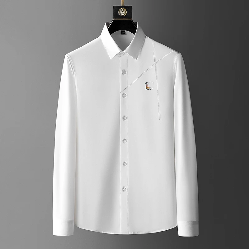 

High Quality Men's Shirts Slim Fit Long Sleeve Business Formal Dress Shirts 2021 Embroidery Social Casual Shirt Tuxedo Clothing
