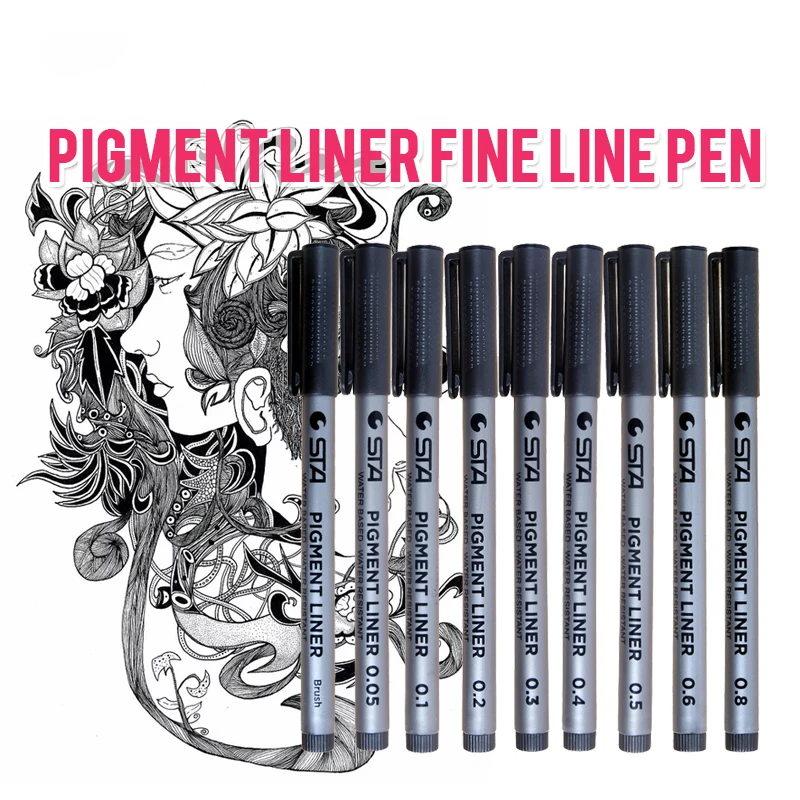 STA Waterproof Fade Proof Micron PenTip Fine Liner Black Sketch Water Marker Pen for Manga | Art Markers