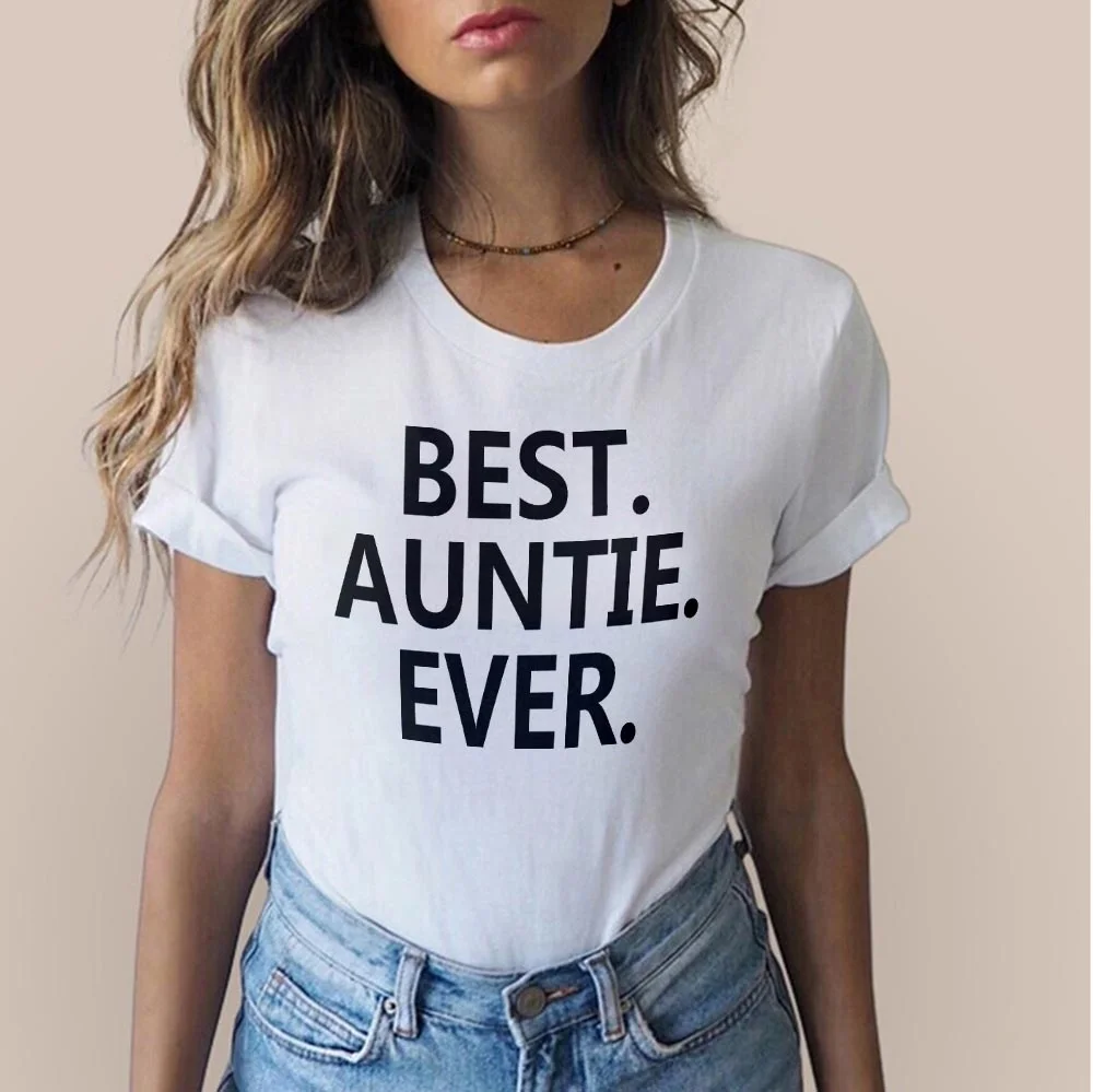 

Best Auntie Ever Monographic Women's T-shirt summer casual Harajuku white bottom women's Kawaii fashion short sleeves 90s