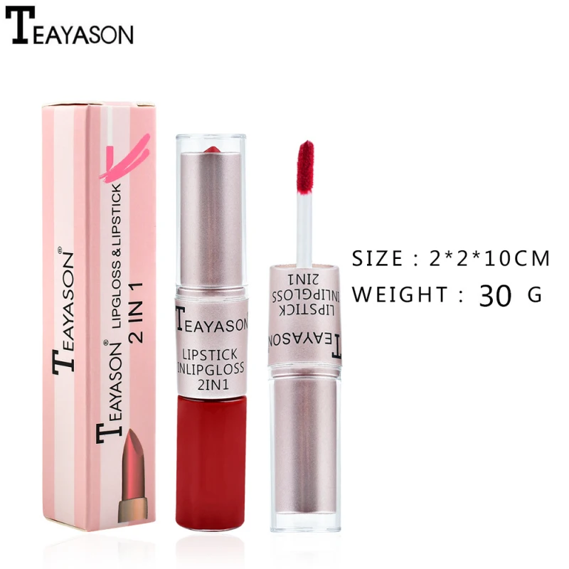 

TEAYASON Double-Head Lipstick 2-in-1 Multi-colors Matte Non-stick Cup Lip Gloss Long Lasting Lipstick Makeup Cosmetics TSLM1