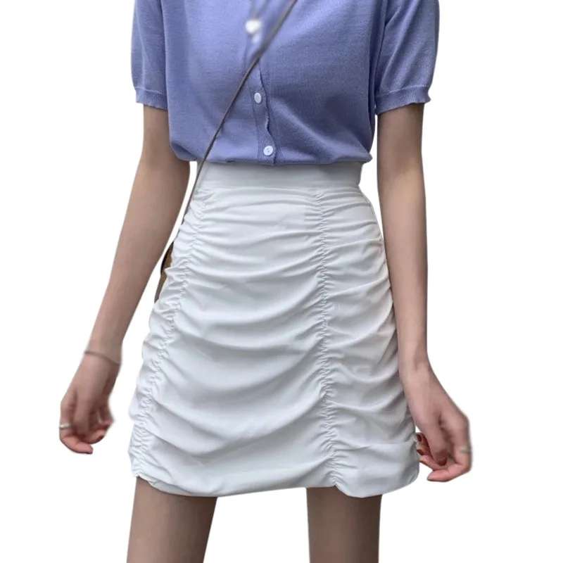 

Летняя мини юбка Леди Мода Y2K пляжная белый аксессуар Harajuku тонкой шёлковой сеткой для плиссированные юбки для женщин с завышенной талией