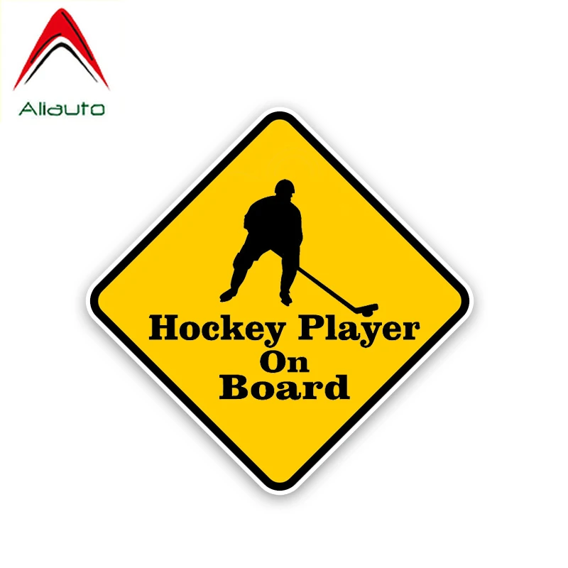 

Автомобильная предупреждающая наклейка Aliauto, хоккейный плеер на борту, ПВХ, водонепроницаемая, солнцезащитная, фотография, 13 см * 13 см