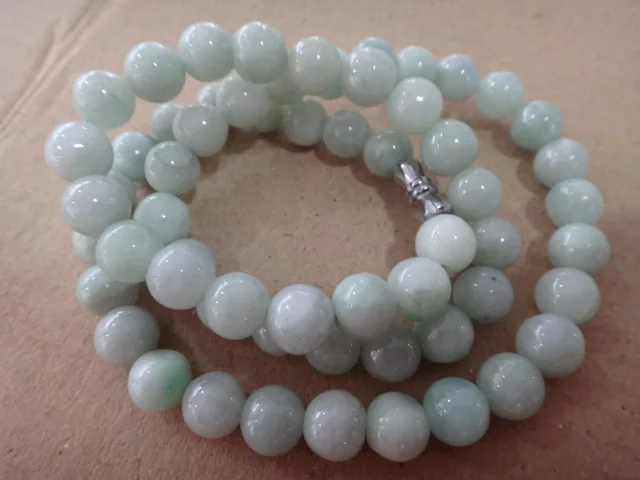 

Natural Burmese Jadeite A Grade 13mm-14mm Round Bead Necklace Men's Bead Chain Best Gift