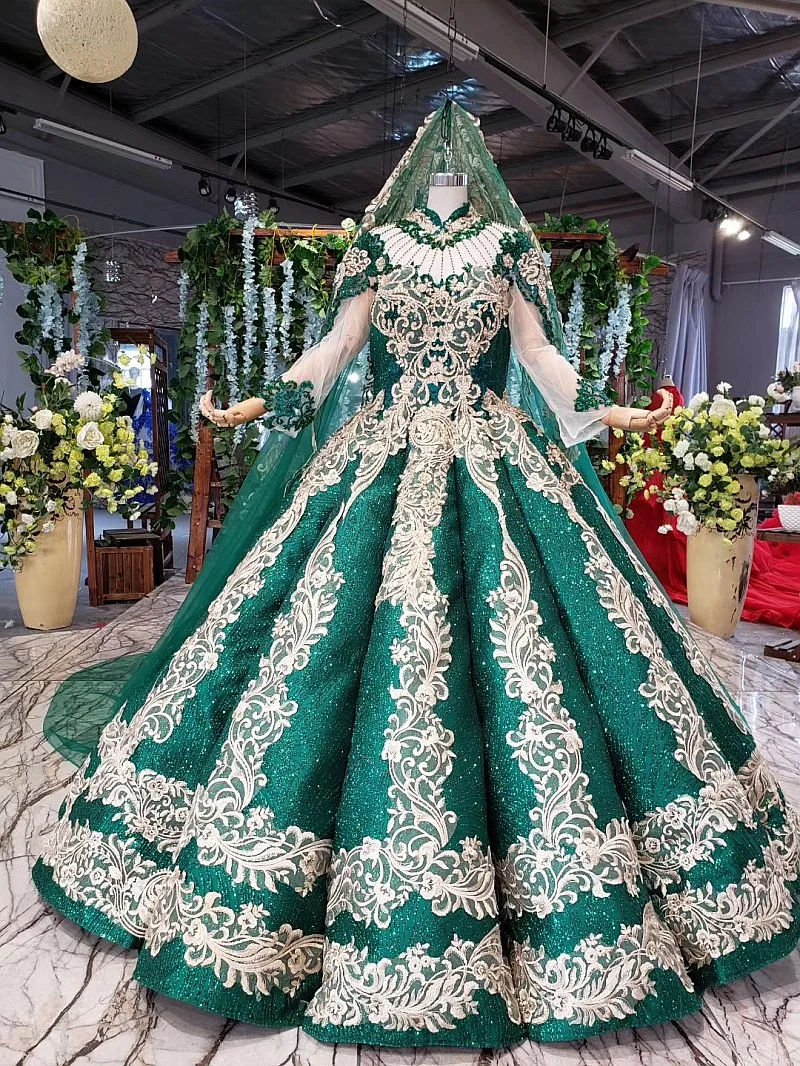 Arabic Muslim Wedding Dresses African Long Sleeves Lace Vintage for Bridal Women Wear Ball Gowns