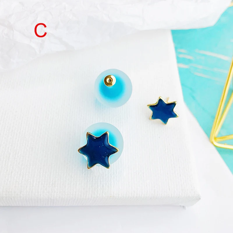 Женская Девушка голубая Планета Звезда Луна и Вселенная Самолет Серьги гвоздики