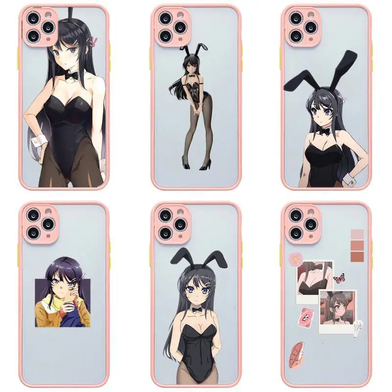 

Anime Mai Sakurajima Phone Case Pink Transparent Matte For IPhone 7 8 11 12 S Mini Pro X XS XR MAX Plus Cover Shell