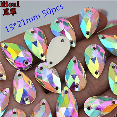 Drop 13x21mm 50-100 шт AB прозрачные каплевидные/конский глаз Пришивные полимерные Стразы AB хрустальные камни с плоским основанием для шитья одежды сумки украшения MC66 - Цвет: Drop 13x21mm