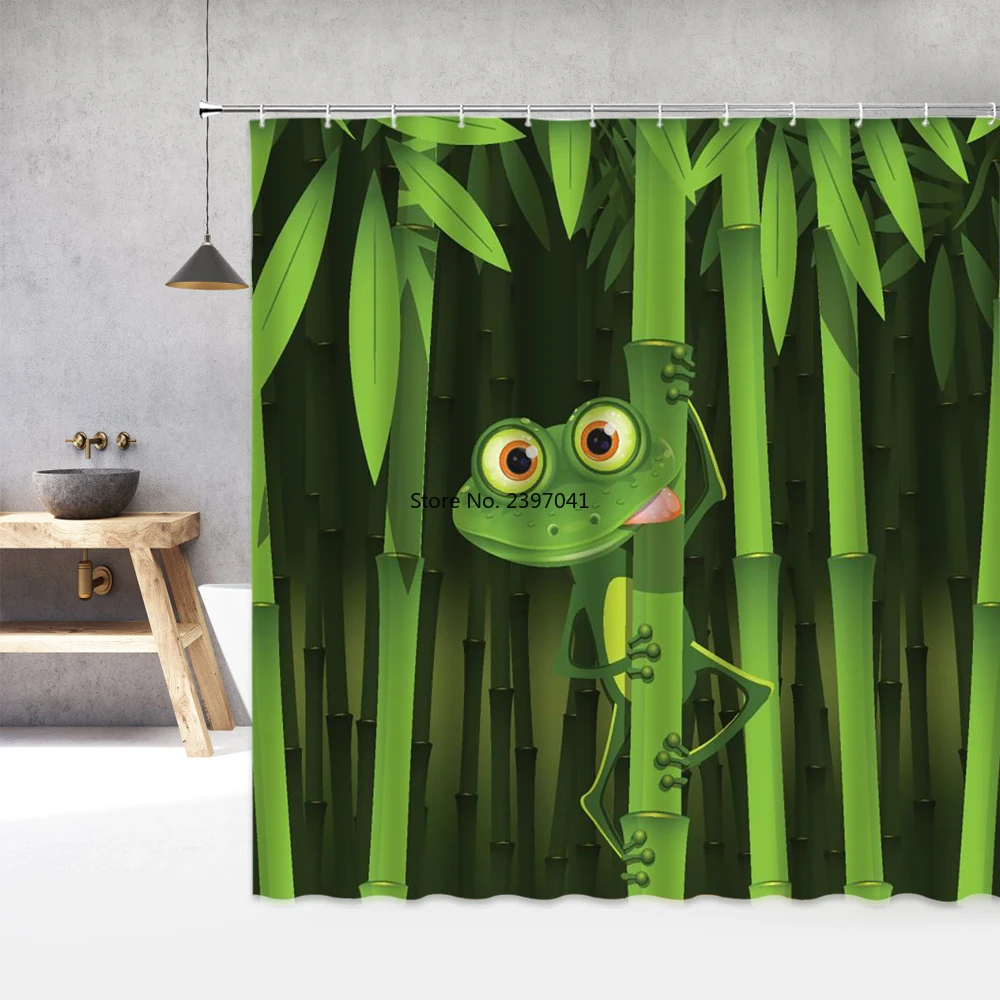 

Funny Green Plant Frog Shower Curtains Bathroom Bath Curtain Waterproof With Hooks 3D Printed 180*200cm Polyester Bath Screen