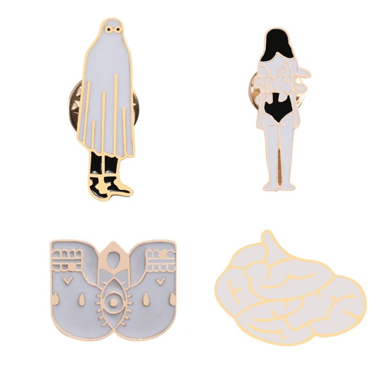 Брошь с эмалью для мужчин и женщин забавная белая брошь мультяшным персонажем