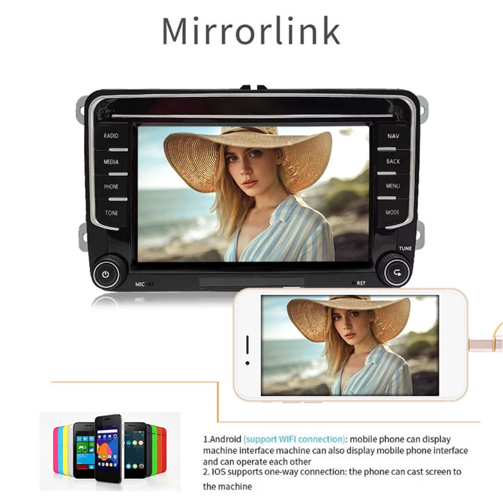Автомобильный MP5-плеер 7 дюймов Android 10 1 + 16 ГБ FM AM стерео радио Mirror Link GPS-навигация