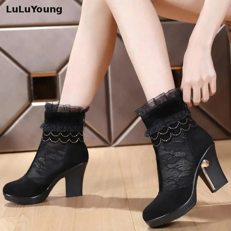 Оригинальные кожаные ботинки Сезон весна-осень Сапоги до середины голени на