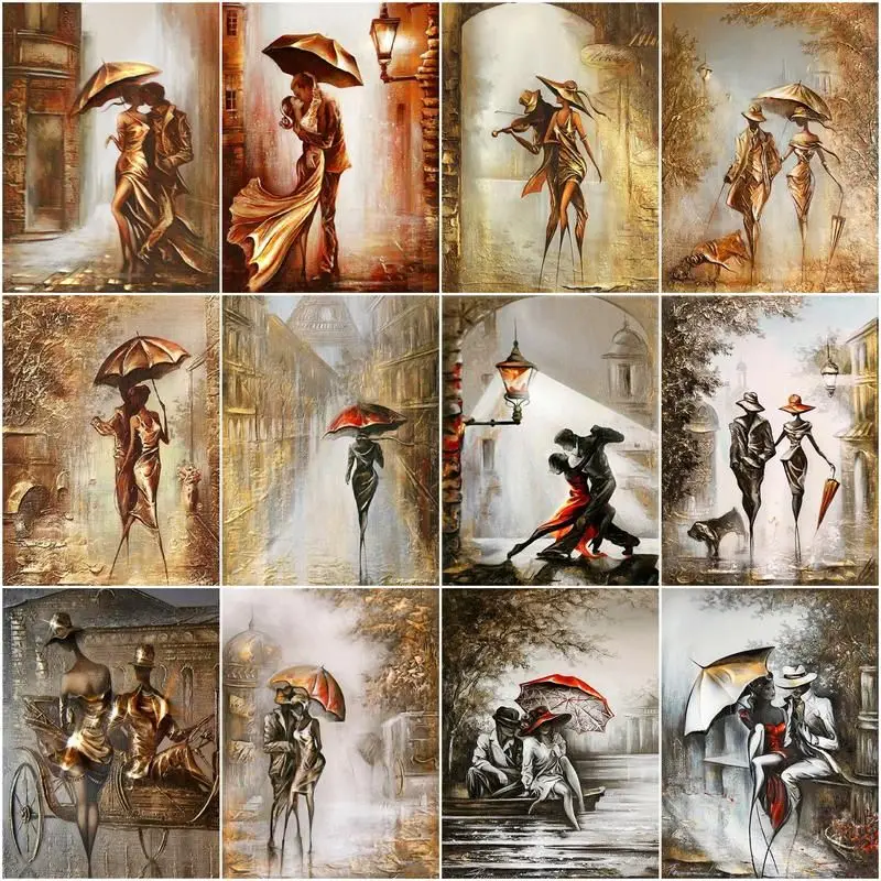 

CHENISTORY Oil Painting By Number Lovers Drawing On Canvas DIY Pictures By Numbers Golden Figure Kits Handpainted Home Decor