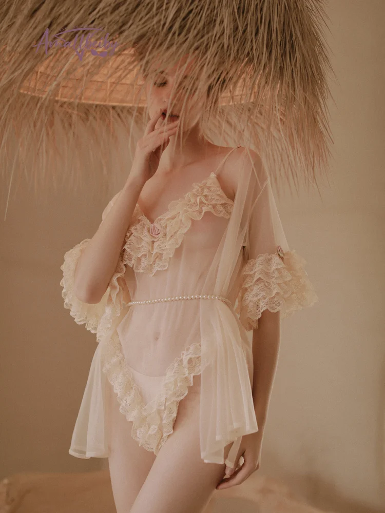 

Sexy Retro Lace Pajamas Kawaii Lingerie Lolita Ruffles Mesh Robes for Women Dropshipping